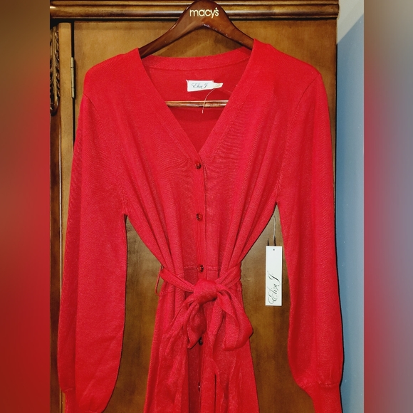 🍀❤️NWT-Eliza J-Red Sweater Knit Button Front Flared Dress-XL-Nordstrom - Picture 3 of 7